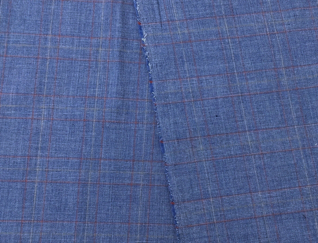 Blue Plaid Ramie Cotton Polyester Fabric 4069 - The Linen Lab - Blue