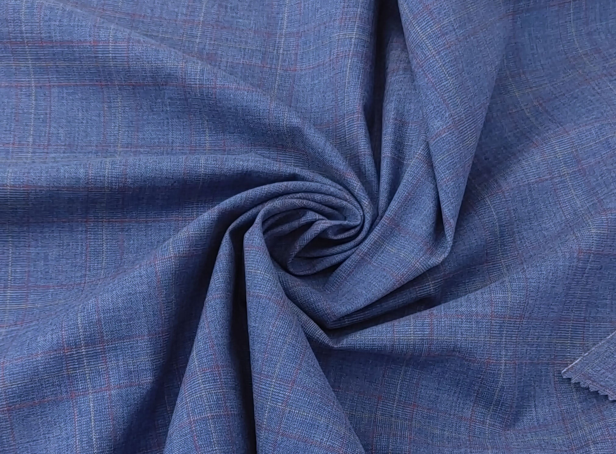 Blue Plaid Ramie Cotton Polyester Fabric 4069 - The Linen Lab - Blue