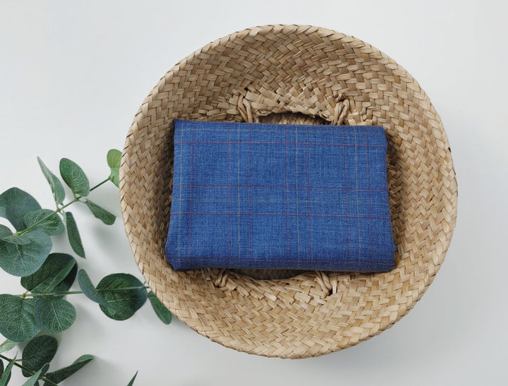 Blue Plaid Ramie Cotton Polyester Fabric 4069 - The Linen Lab - Blue