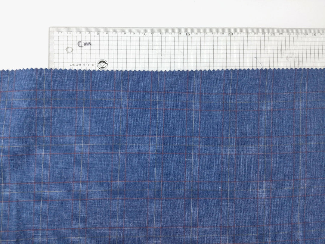 Blue Plaid Ramie Cotton Polyester Fabric 4069 - The Linen Lab - Blue