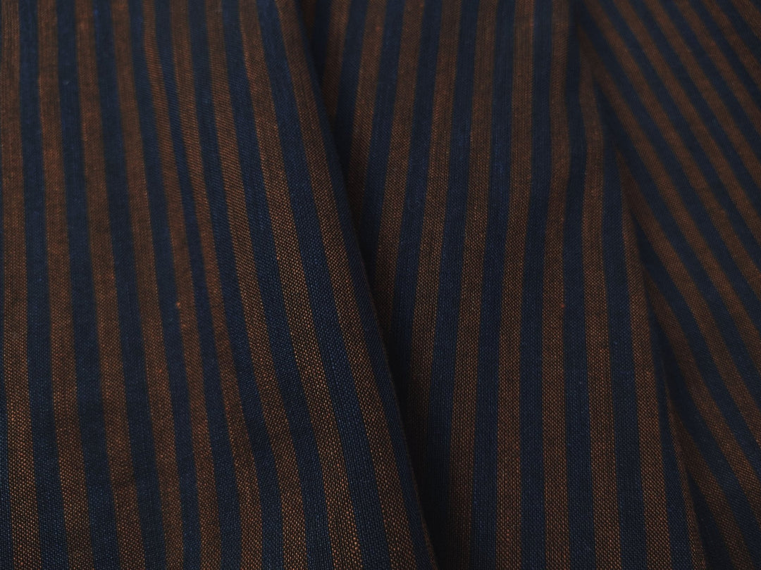 Brown Navy Stripe Linen Cotton Fabric 6635 - The Linen Lab - Brown