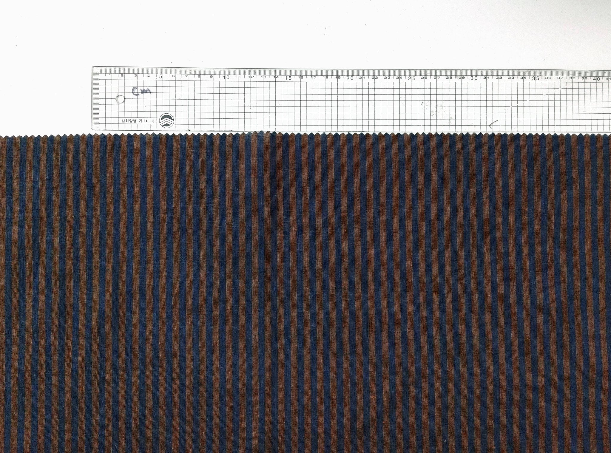 Brown Navy Stripe Linen Cotton Fabric 6635 - The Linen Lab - Brown