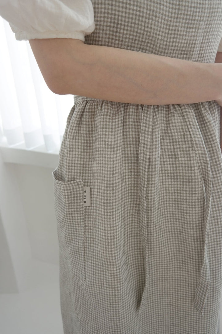 Linen Cross Back Apron with Small Gingham Check - The Linen Lab - Light Green