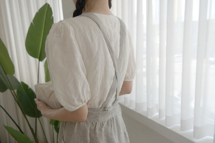 Linen Cross Back Apron with Small Gingham Check - The Linen Lab - Light Green