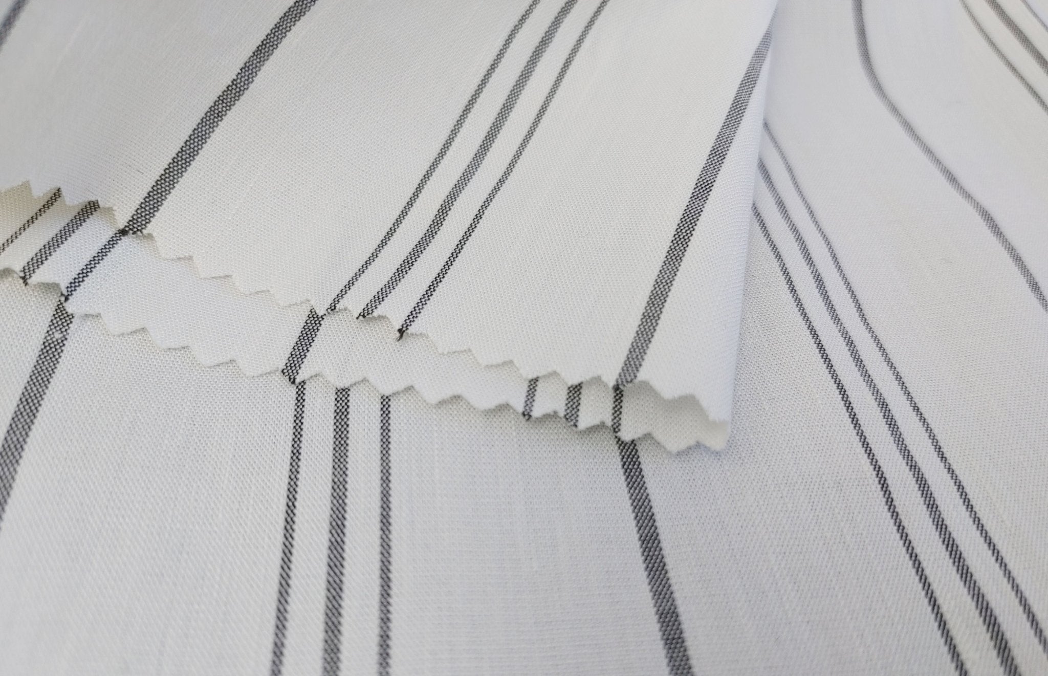 Classic Monochrome: White & Black Stripes Linen Rayon Stretch Fabric 6687 - The Linen Lab - Gray(Light)