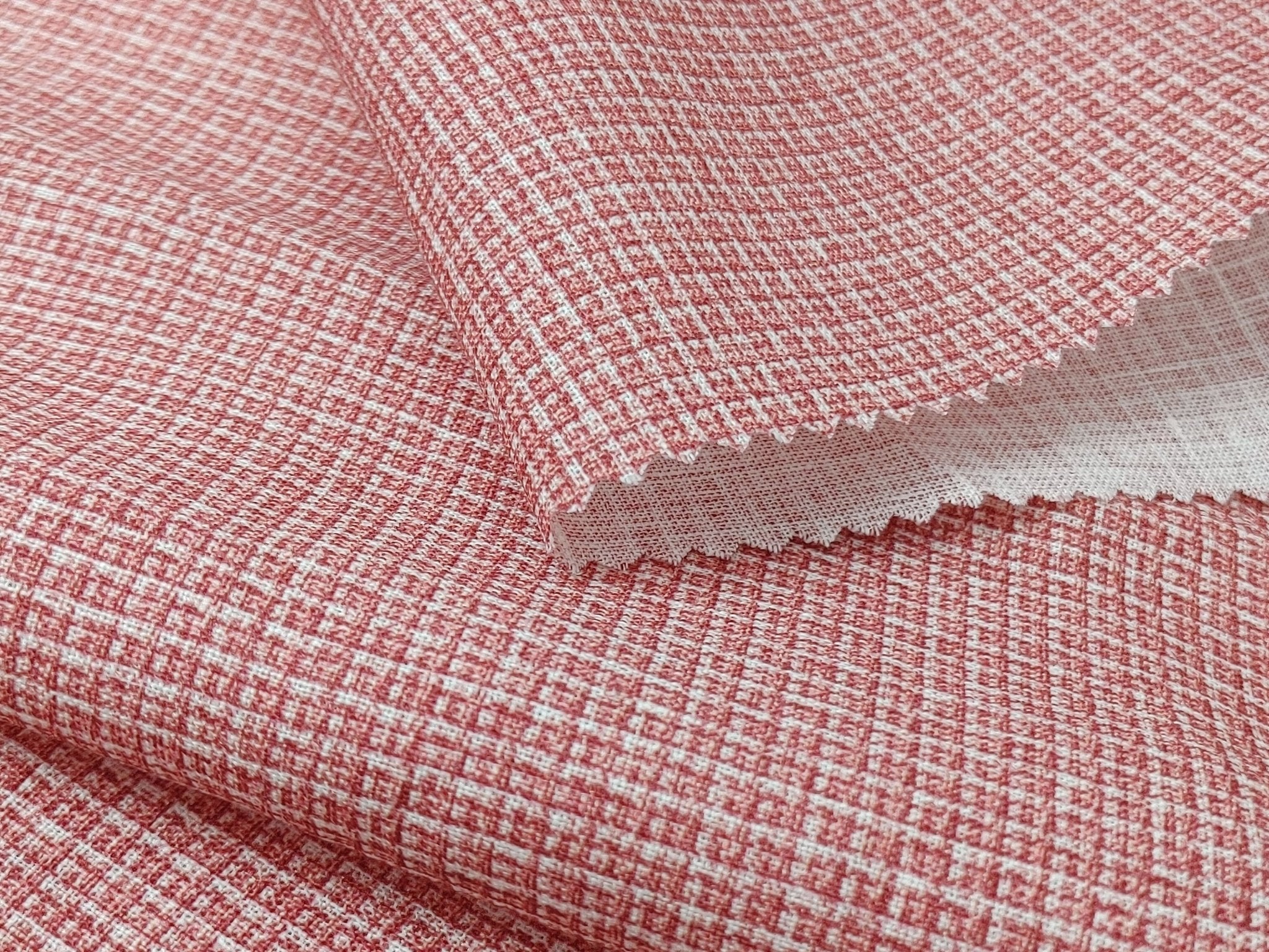 Crimson Tweed Elegance: 100% Linen Printed Fabric - The Linen Lab - Red