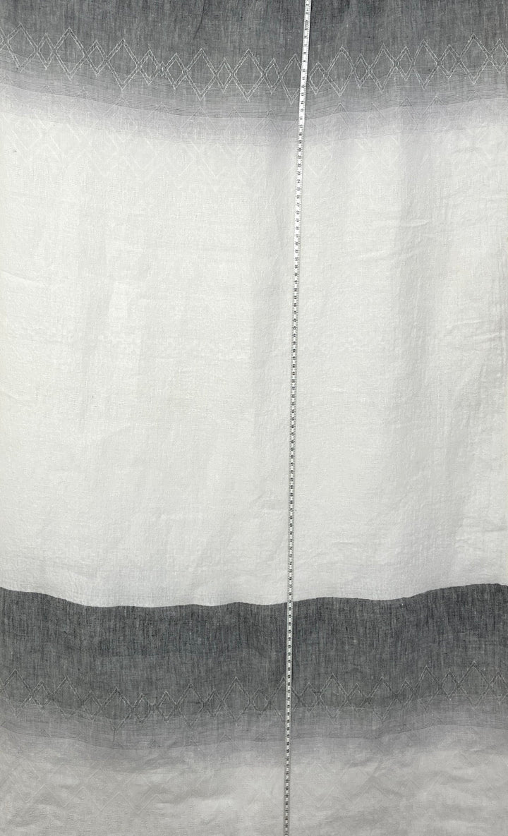 Dark Sunrise Symphony: Striped Rhombus Patterns in 100% Linen Gradation Jacquard Fabric 6505 - The Linen Lab - Gray
