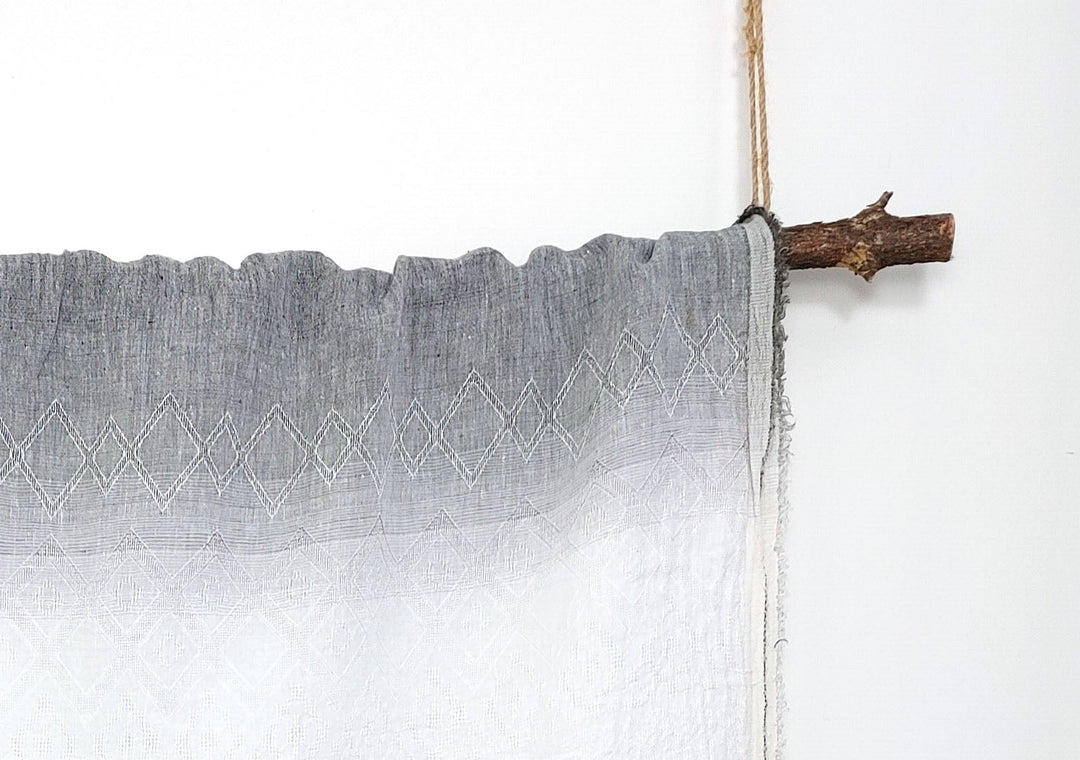 Dark Sunrise Symphony: Striped Rhombus Patterns in 100% Linen Gradation Jacquard Fabric 6505 - The Linen Lab - Gray