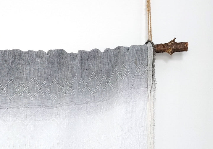 Dark Sunrise Symphony: Striped Rhombus Patterns in 100% Linen Gradation Jacquard Fabric 6505 - The Linen Lab - Gray