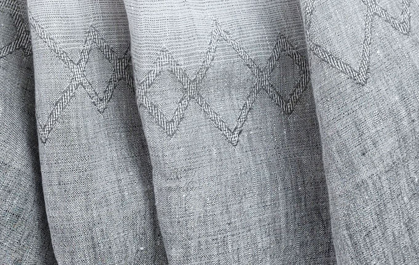 Dark Sunrise Symphony: Striped Rhombus Patterns in 100% Linen Gradation Jacquard Fabric 6505 - The Linen Lab - Gray
