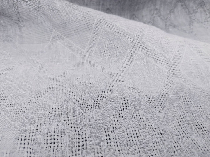 Dark Sunrise Symphony: Striped Rhombus Patterns in 100% Linen Gradation Jacquard Fabric 6505 - The Linen Lab - Gray