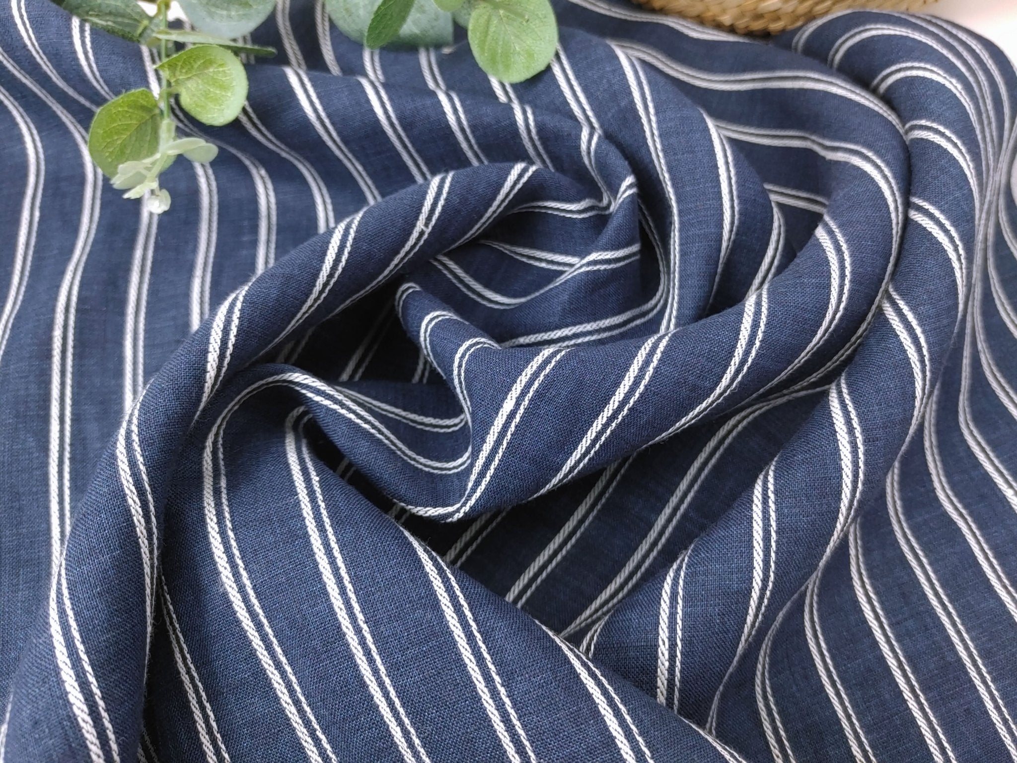 Dobby Stripe Elegance in 100% Linen Fabric 6523 - The Linen Lab - Navy