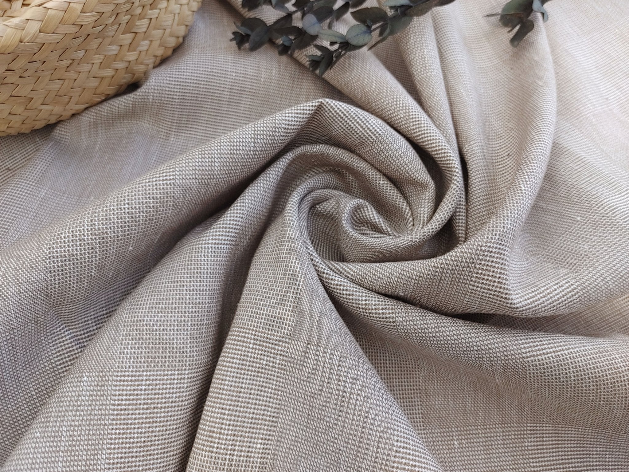 EaseBlend Beige Linen Stretch Fabric: Subtle Checkered Harmony 7295 - The Linen Lab - Beige