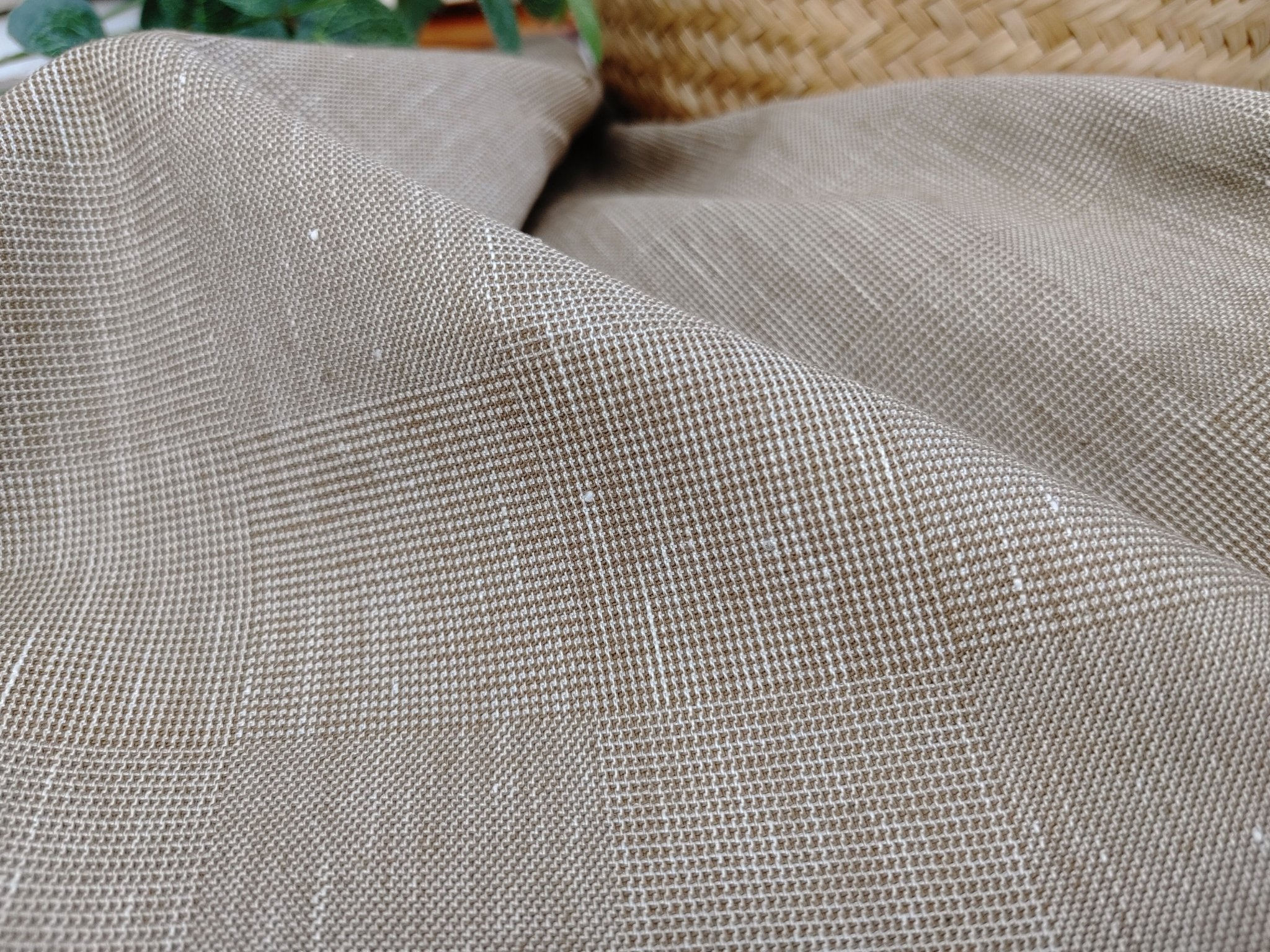 EaseBlend Beige Linen Stretch Fabric: Subtle Checkered Harmony 7295 - The Linen Lab - Beige