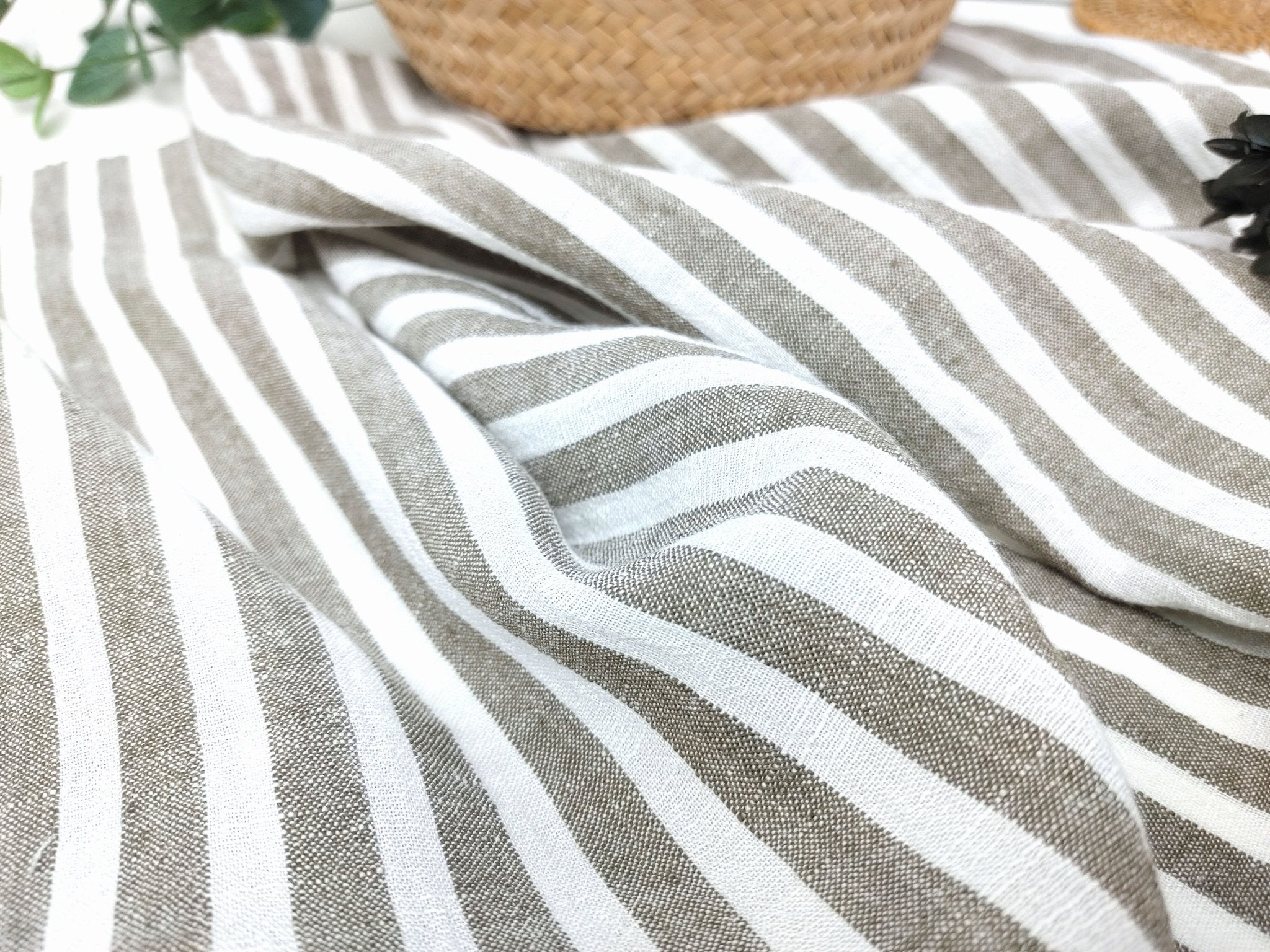 Effortless Stripes: Linen Rayon Blend Fabric with Subtle Wrinkle Charm 6518 - The Linen Lab - Khaki