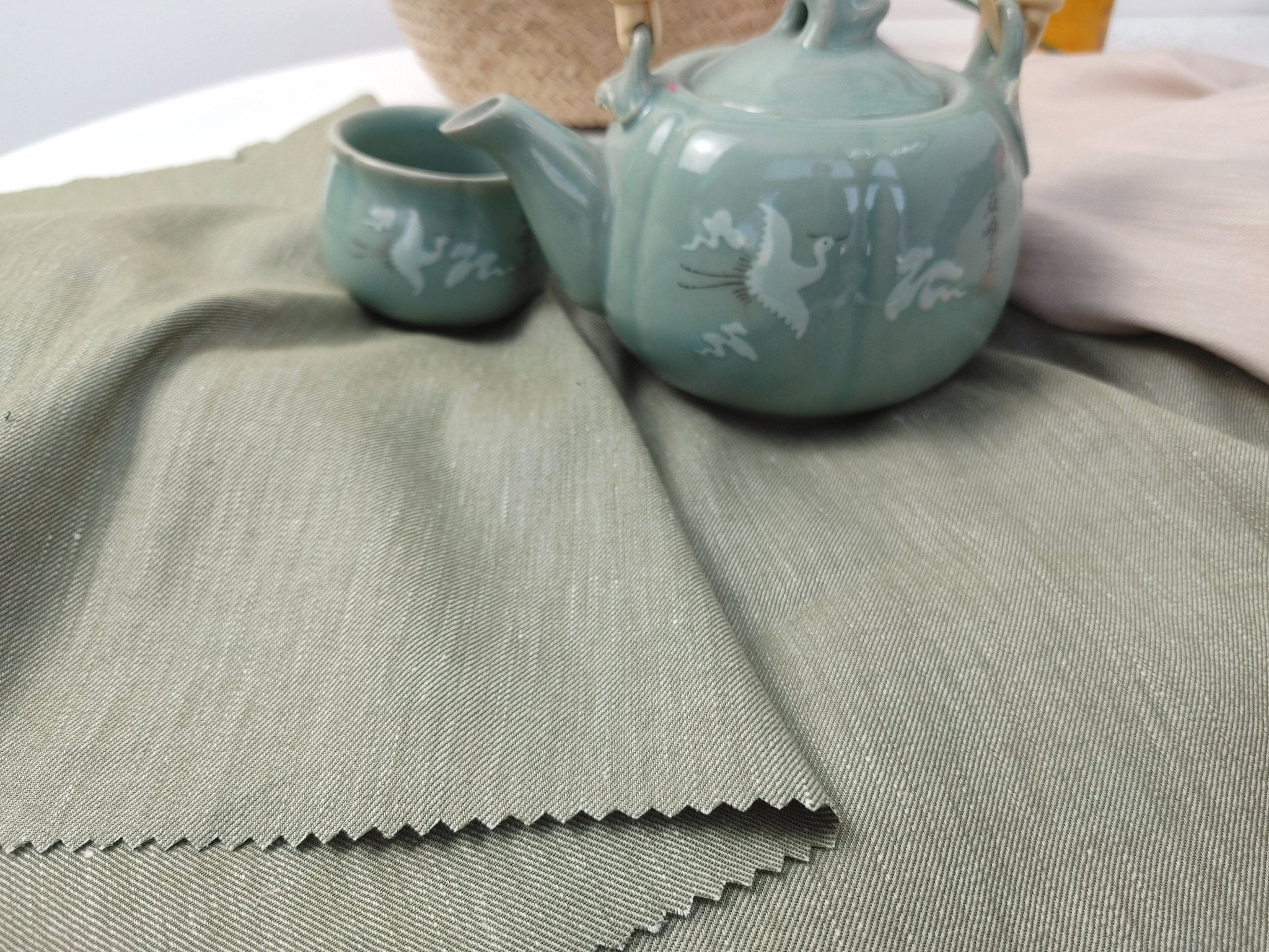 Elevated Comfort: Linen Rayon Twill Stretch Fabric 4232 4420 4580 4581 6428 6429 6430 - The Linen Lab - Green(Light)