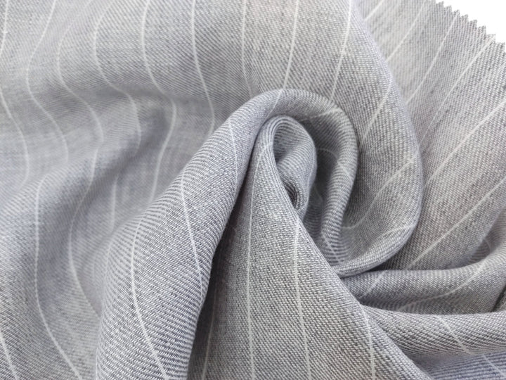 Gentle Grey Stripes: 100% Linen Chambray Twill Fabric 7614 - The Linen Lab - Grey