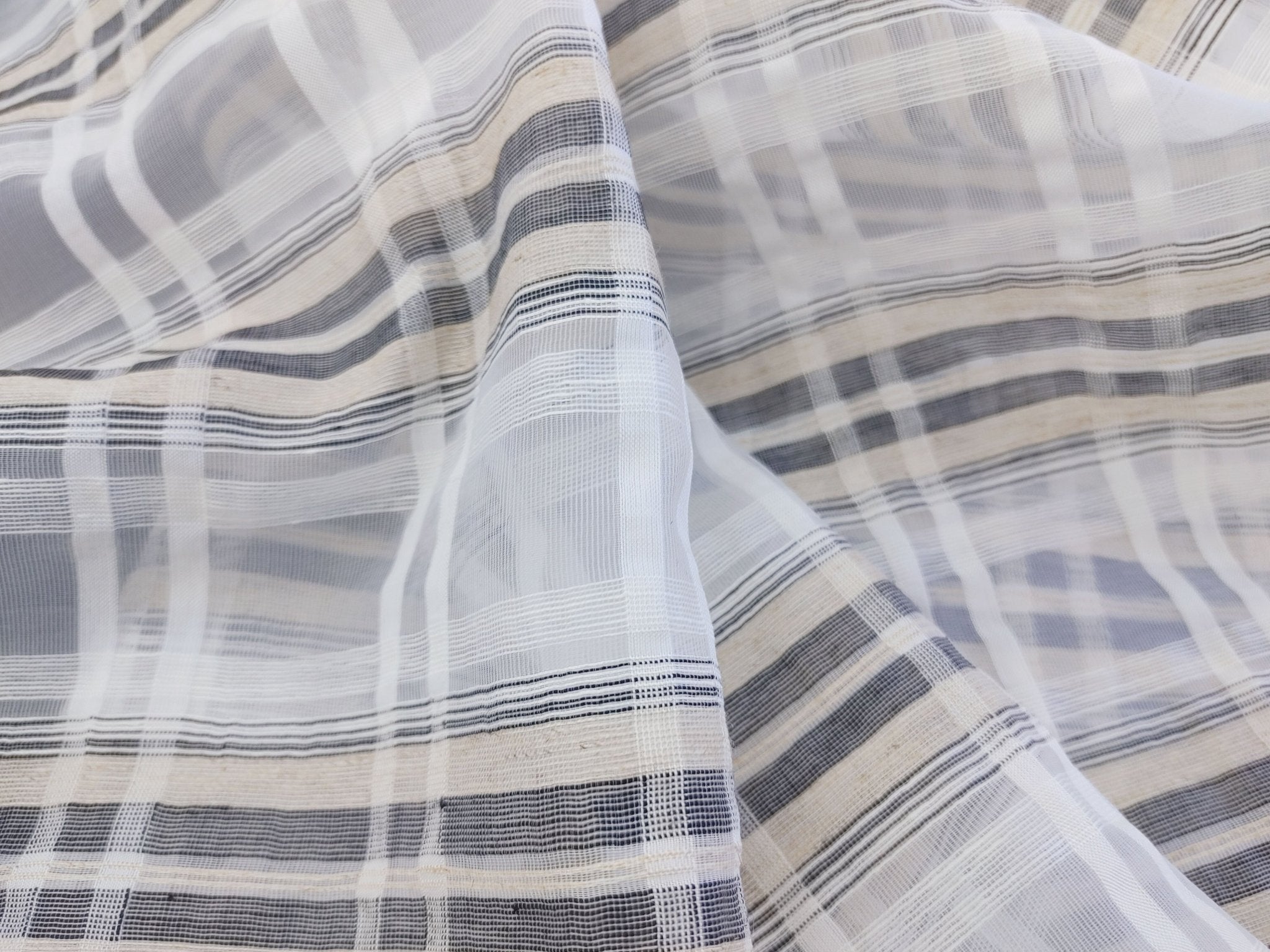 Grey Melange Plaid Linen-Rayon-Polyester Sheer Fabric 1758 - The Linen Lab - Grey
