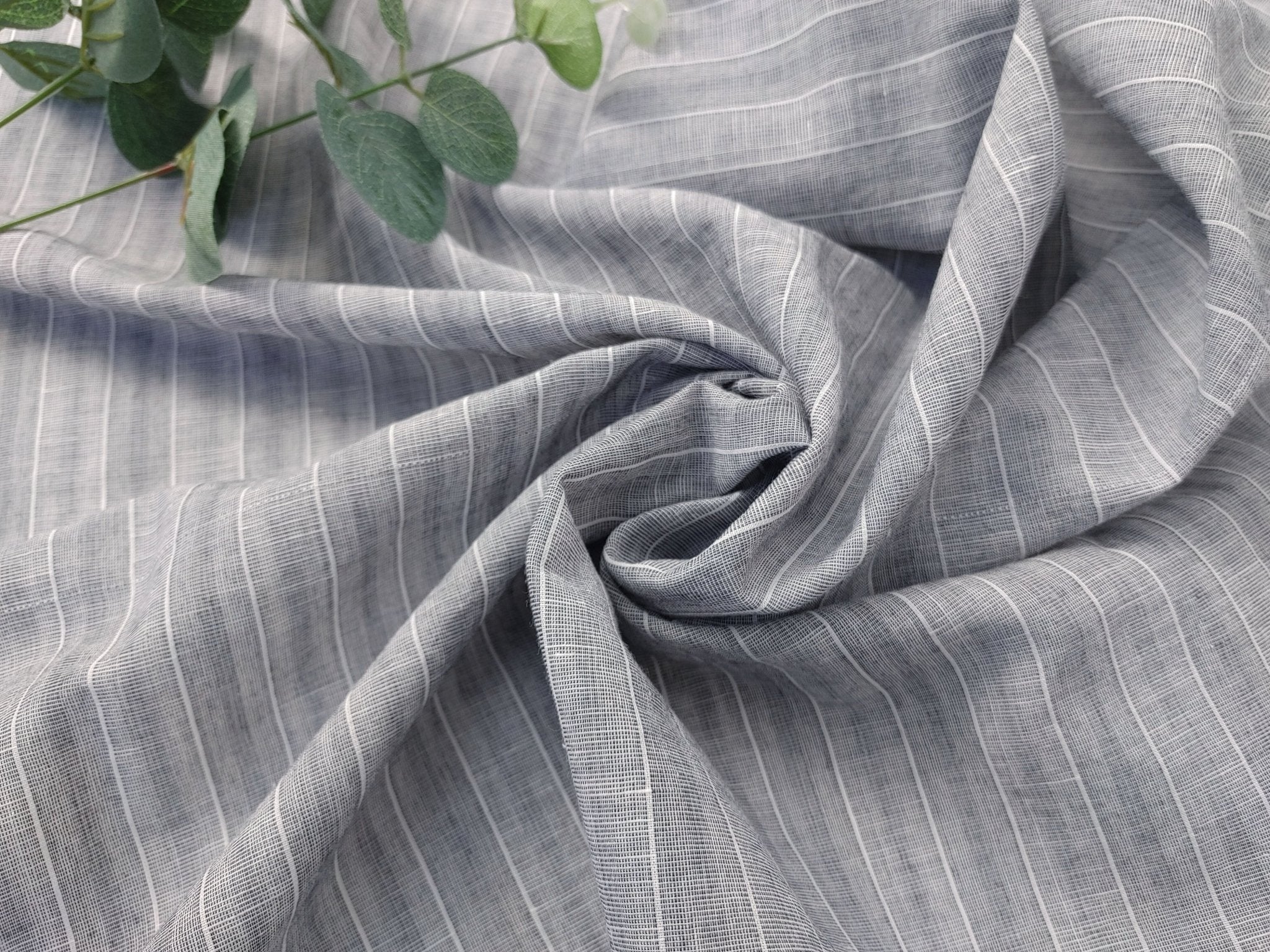Grey Stripe Linen Cotton Fabric - Versatile Material for Sewing and Crafting 4926 - The Linen Lab - Gray
