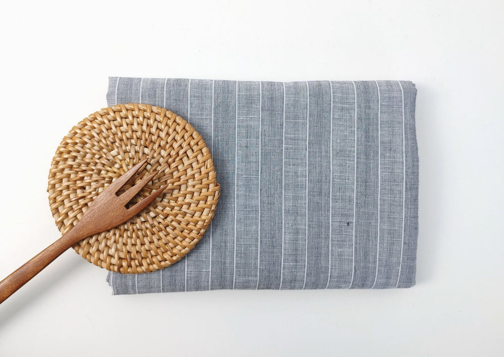 Grey Stripe Linen Cotton Fabric - Versatile Material for Sewing and Crafting 4926 - The Linen Lab - Gray