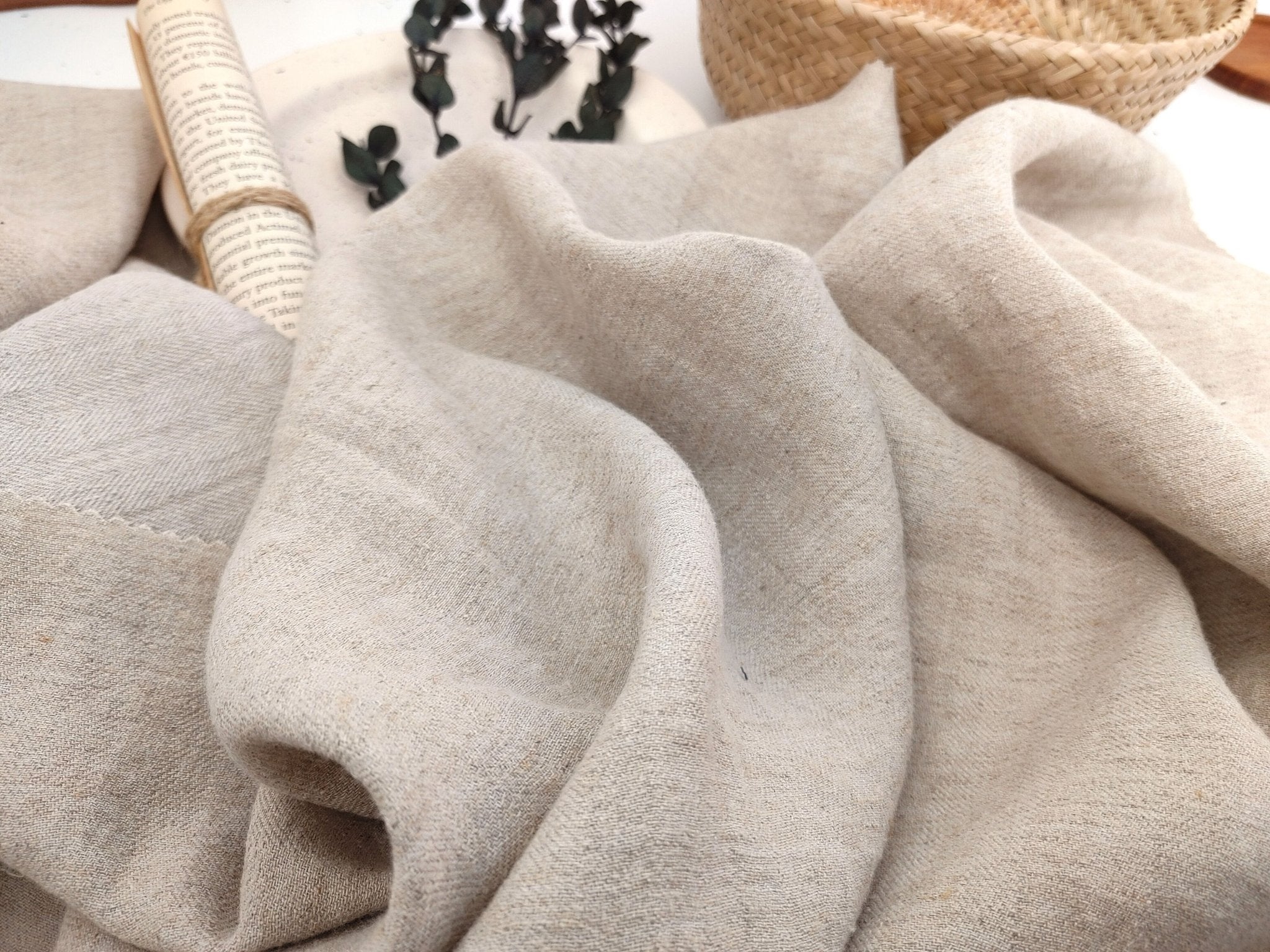 Harmony Hues: Natural Linen Polyester HBT Herringbone Twill Fabric 7730 - The Linen Lab - Natural