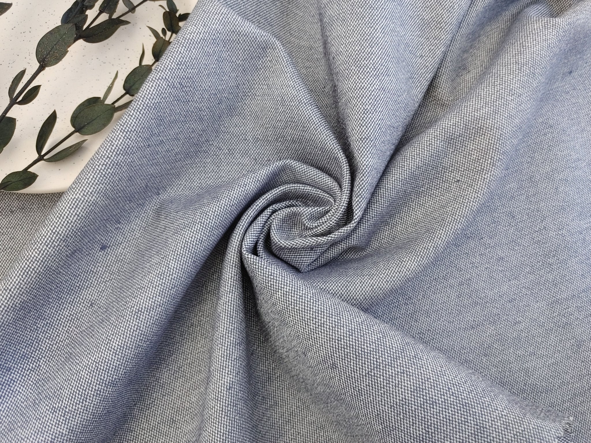 Heavyweight Canvas Chambray Linen Stretch Fabric 3252 - The Linen Lab - Grey