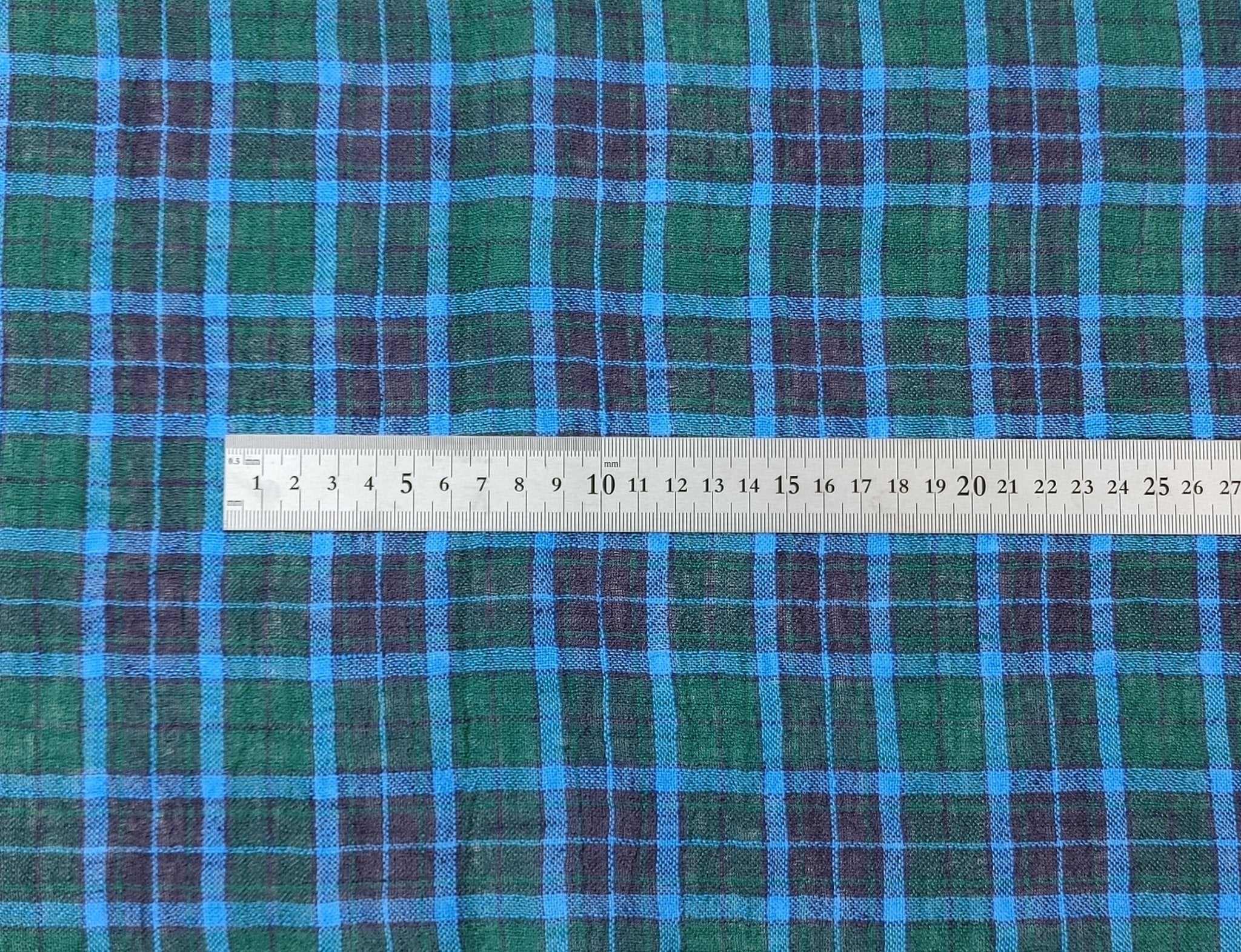 High Twisted Green Plaid Linen-Polyester Fabric 7322 - The Linen Lab - Green
