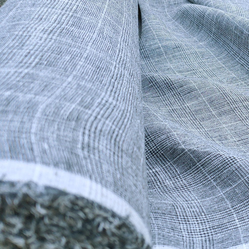 High Twisted Linen Polyester Glen Check Fabric (6068) - The Linen Lab - Black & White