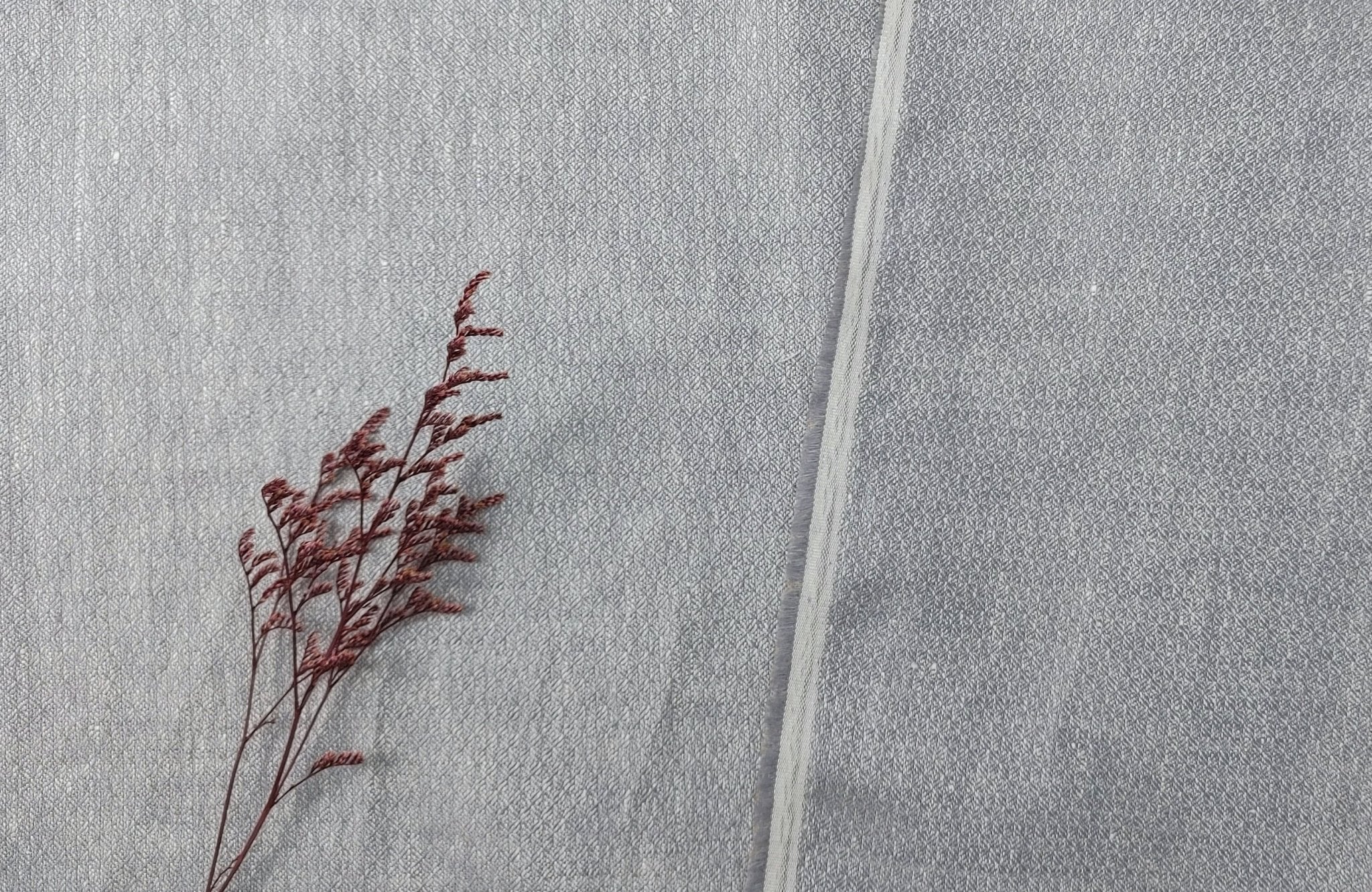 Light Grey 100% Linen Jacquard Chambray Fabric 4435 - The Linen Lab - Grey