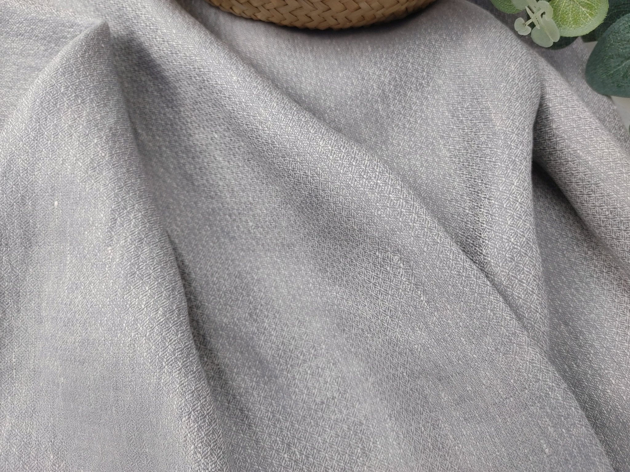 Light Grey 100% Linen Jacquard Chambray Fabric 4435 - The Linen Lab - Grey