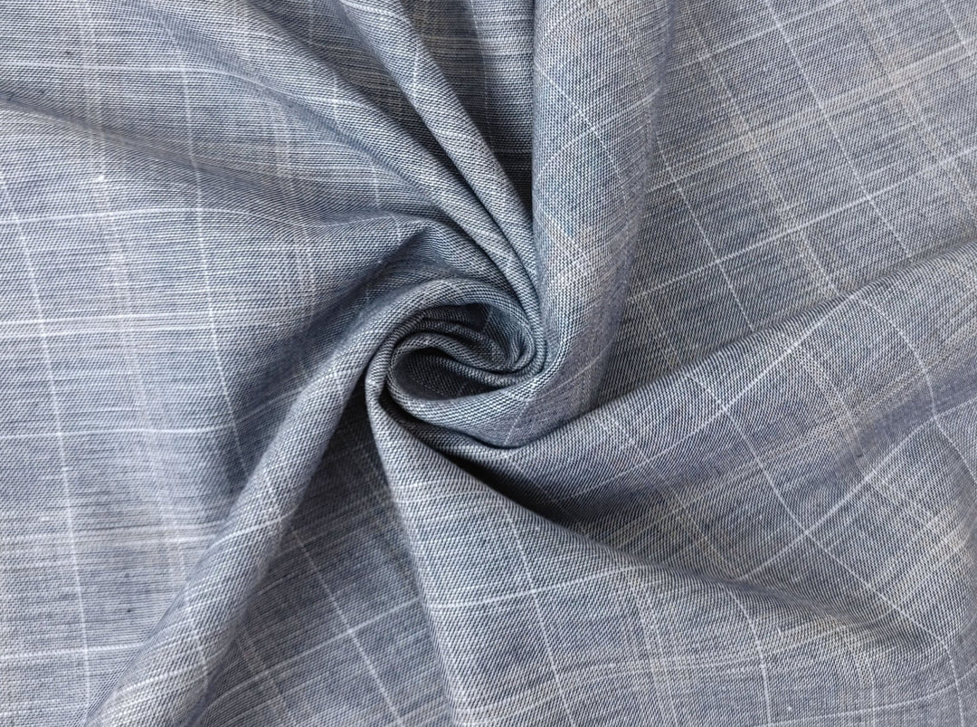 Light-Medium Weight Linen Cotton Twill Fabric with Simple Plaid Pattern 4393 - The Linen Lab - Navy