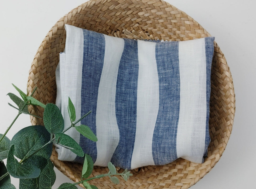 Light Weight 100% Linen Blue Bold Stripe Fabric 5996 - The Linen Lab - Navy