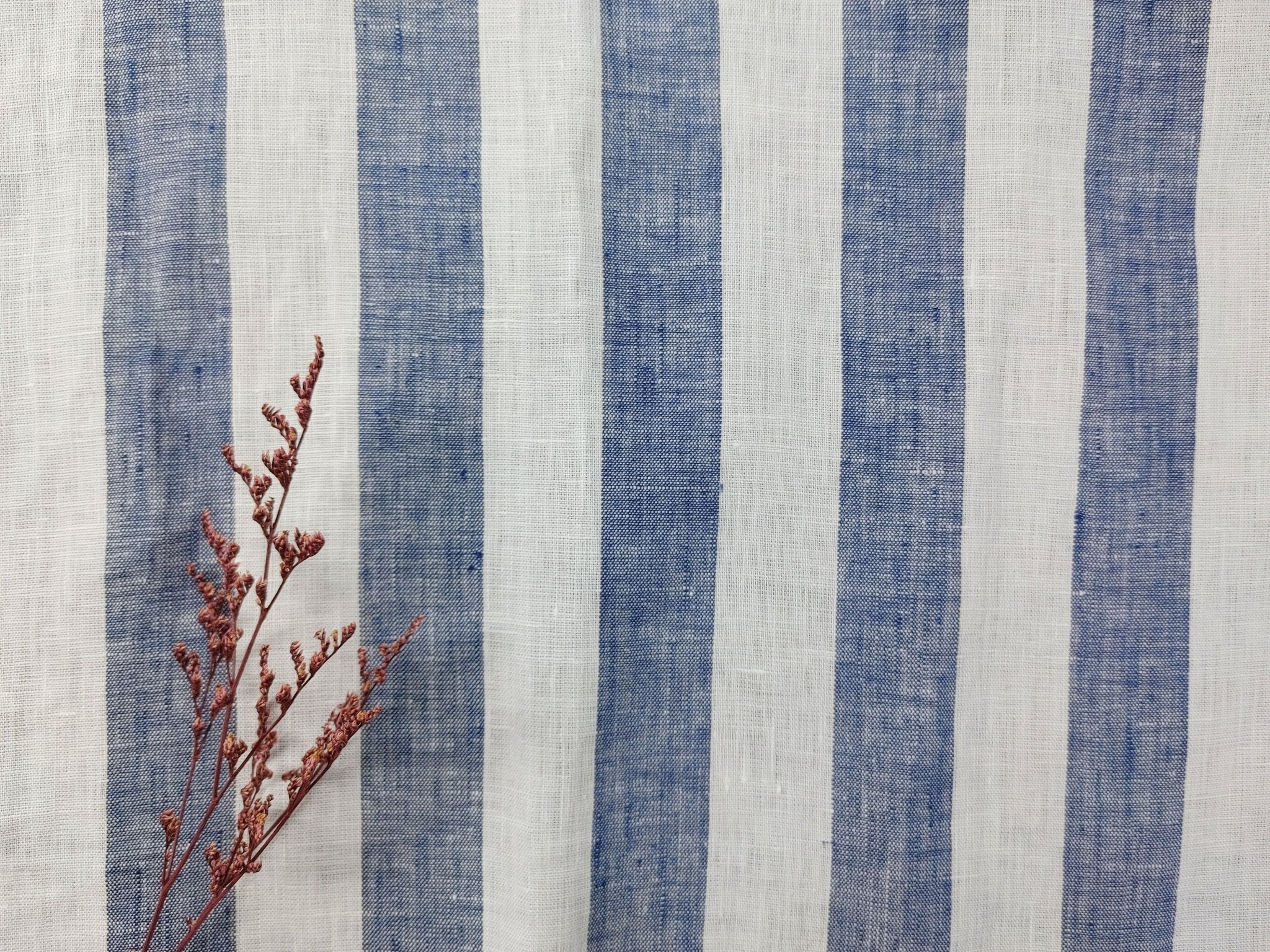 Light Weight 100% Linen Blue Bold Stripe Fabric 5996 - The Linen Lab - Navy