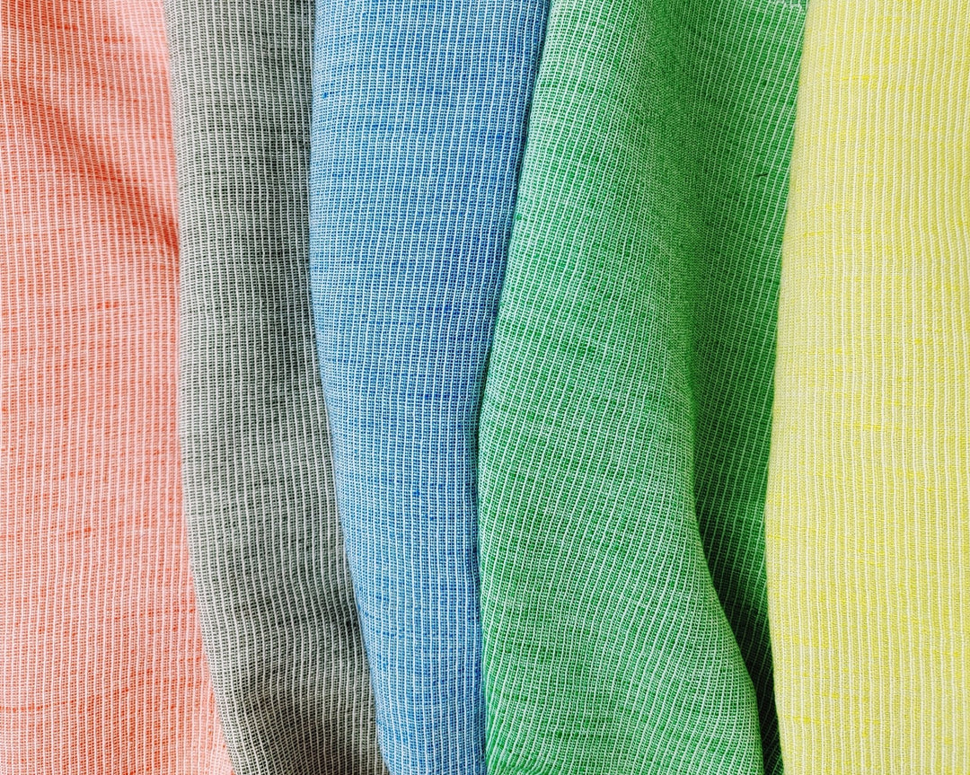 Light Weight Linen Cotton Stripe Fabric with Subtle Wrinkle Effect 7790 7791 7792 7793 7794 - The Linen Lab - Blue