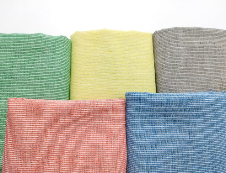 Light Weight Linen Cotton Stripe Fabric with Subtle Wrinkle Effect 7790 7791 7792 7793 7794 - The Linen Lab - Blue