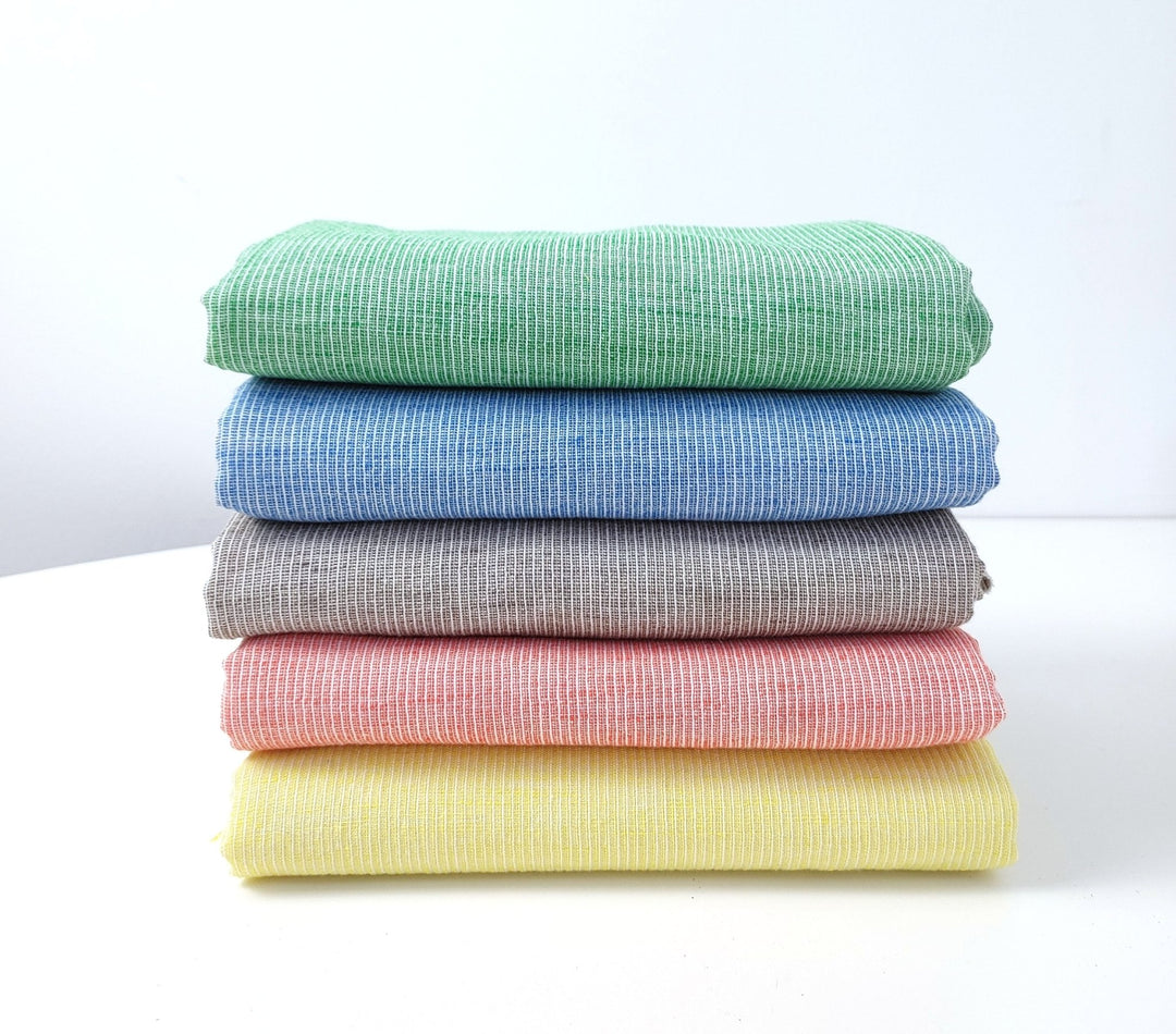 Light Weight Linen Cotton Stripe Fabric with Subtle Wrinkle Effect 7790 7791 7792 7793 7794 - The Linen Lab - Blue