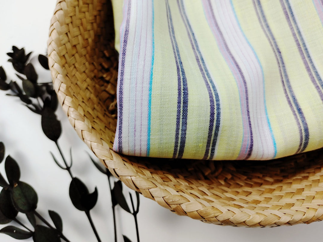 Light Weight Linen Ramie Fabric with Stripe Pattern 2106 - The Linen Lab - Yellow