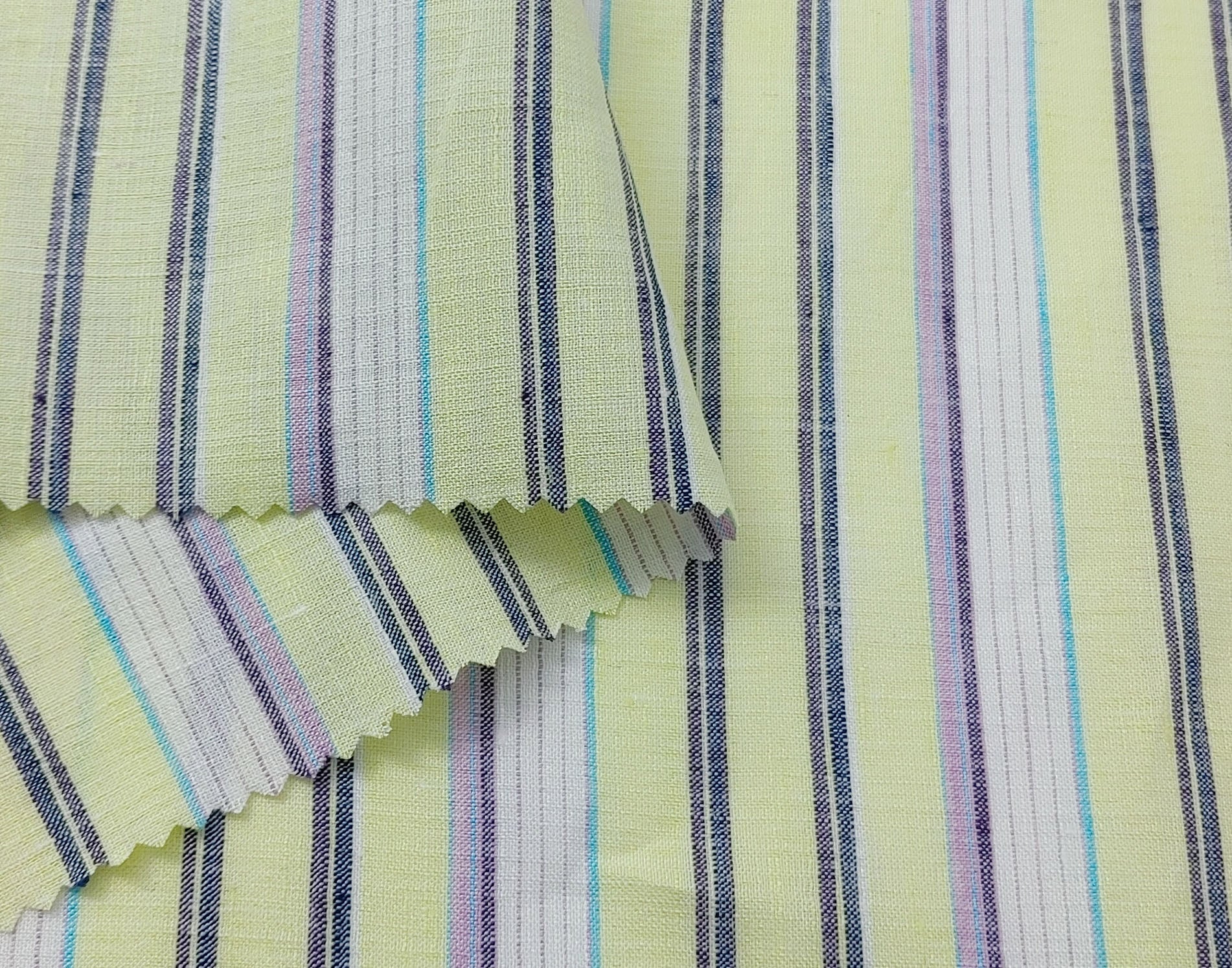 Light Weight Linen Ramie Fabric with Stripe Pattern 2106 - The Linen Lab - Yellow