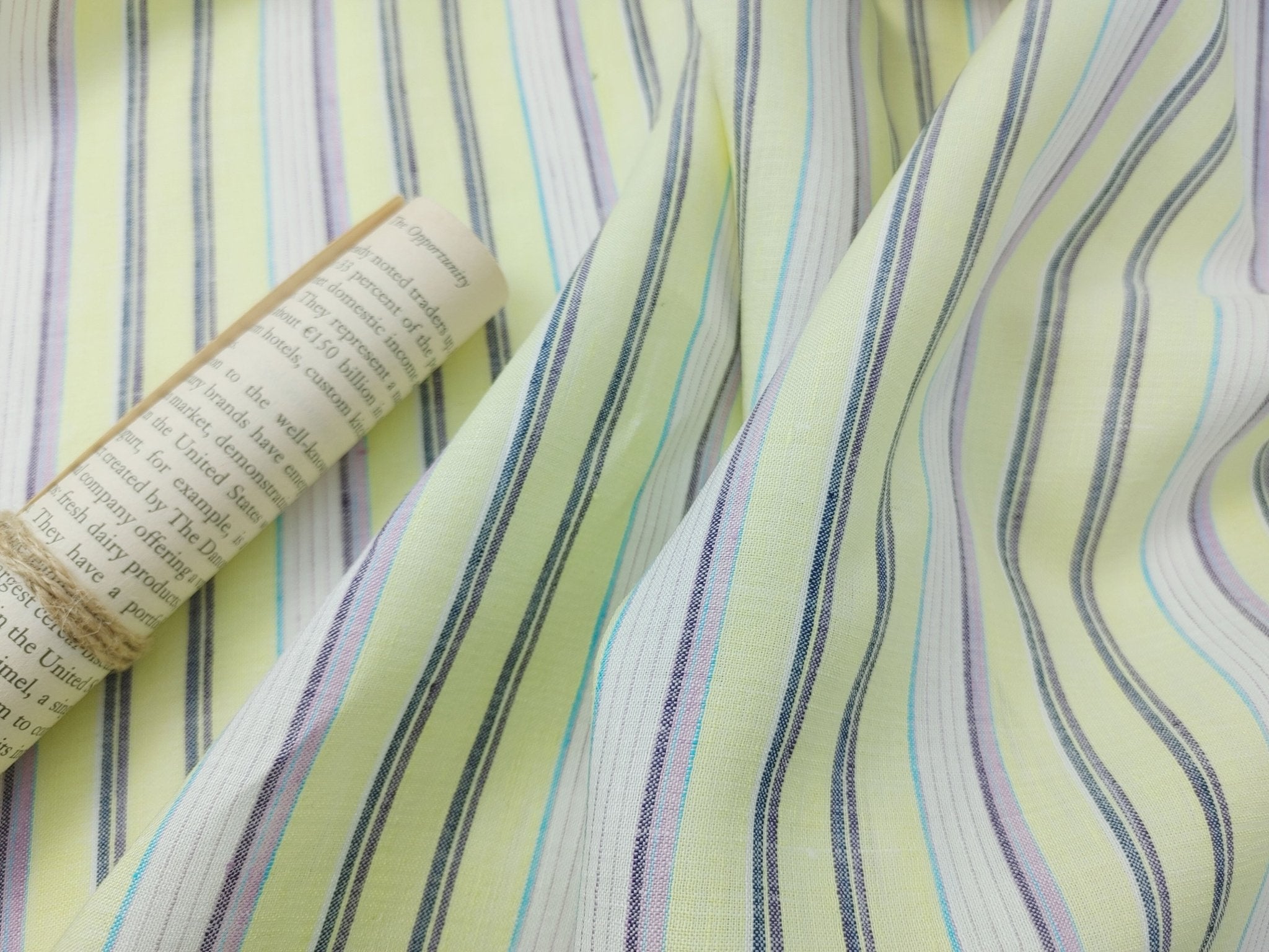 Light Weight Linen Ramie Fabric with Stripe Pattern 2106 - The Linen Lab - Yellow