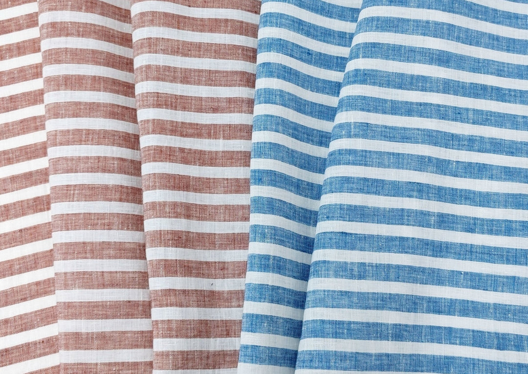 Lightweight Horizontal Stripe 100% Linen Fabric 6807 6808 - The Linen Lab - Blue