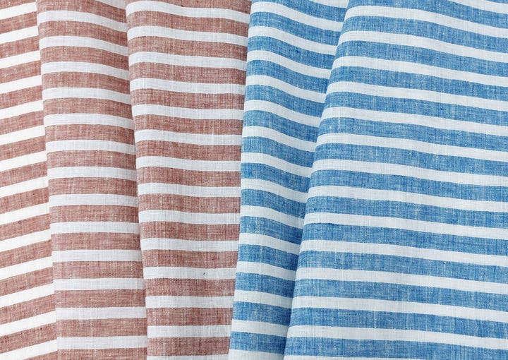 Lightweight Horizontal Stripe 100% Linen Fabric 6807 6808 - The Linen Lab - Blue