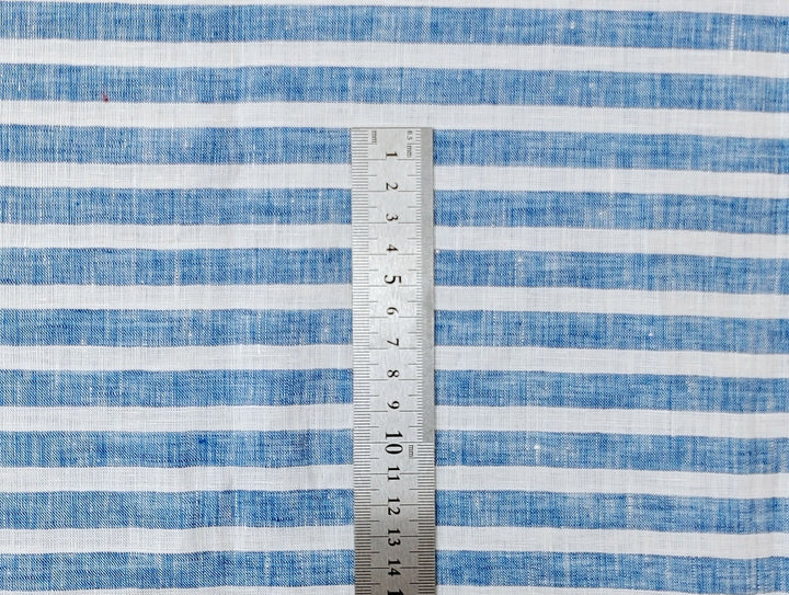 Lightweight Horizontal Stripe 100% Linen Fabric 6807 6808 - The Linen Lab - Blue
