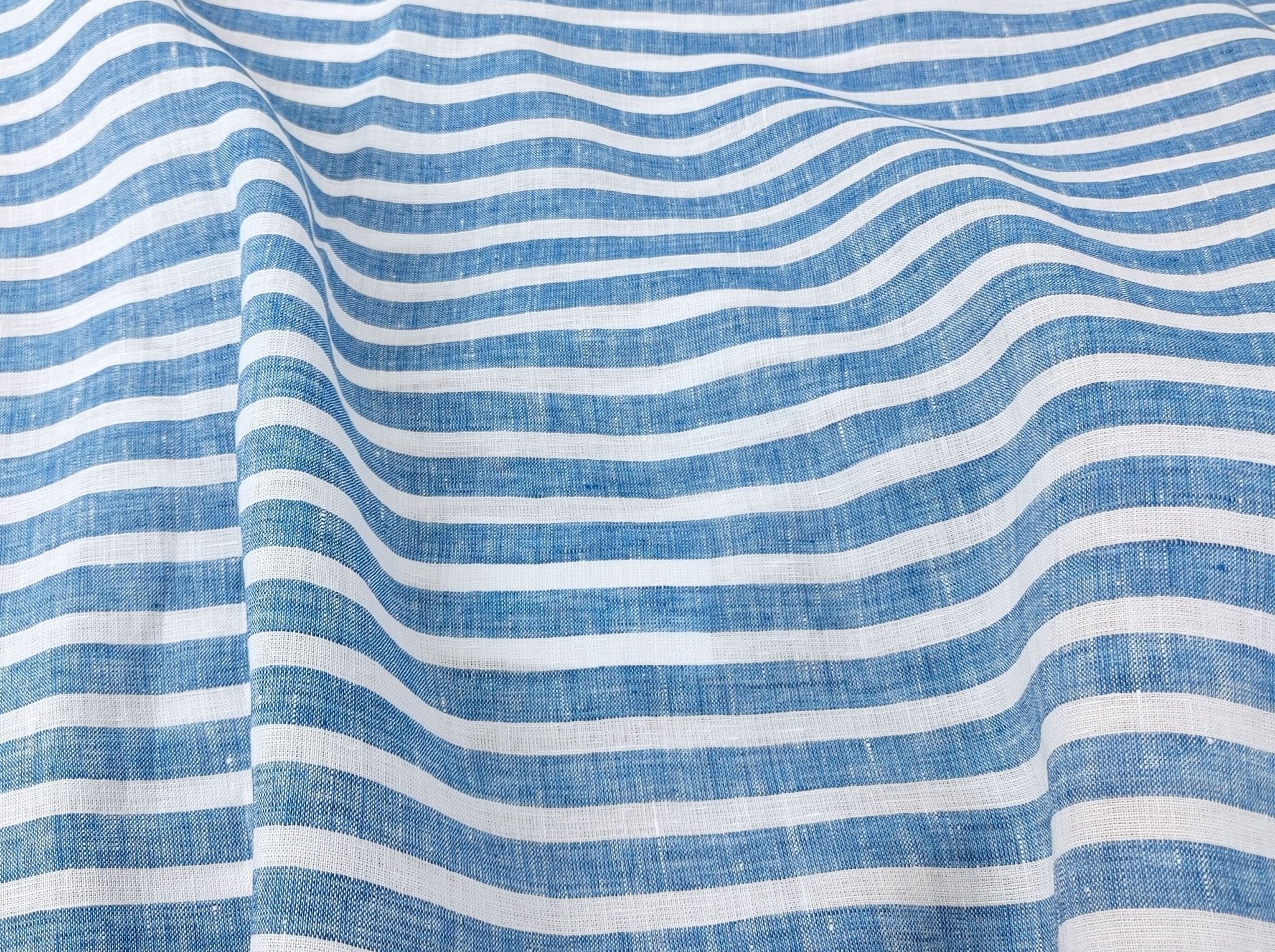 Lightweight Horizontal Stripe 100% Linen Fabric 6807 6808 - The Linen Lab - Blue
