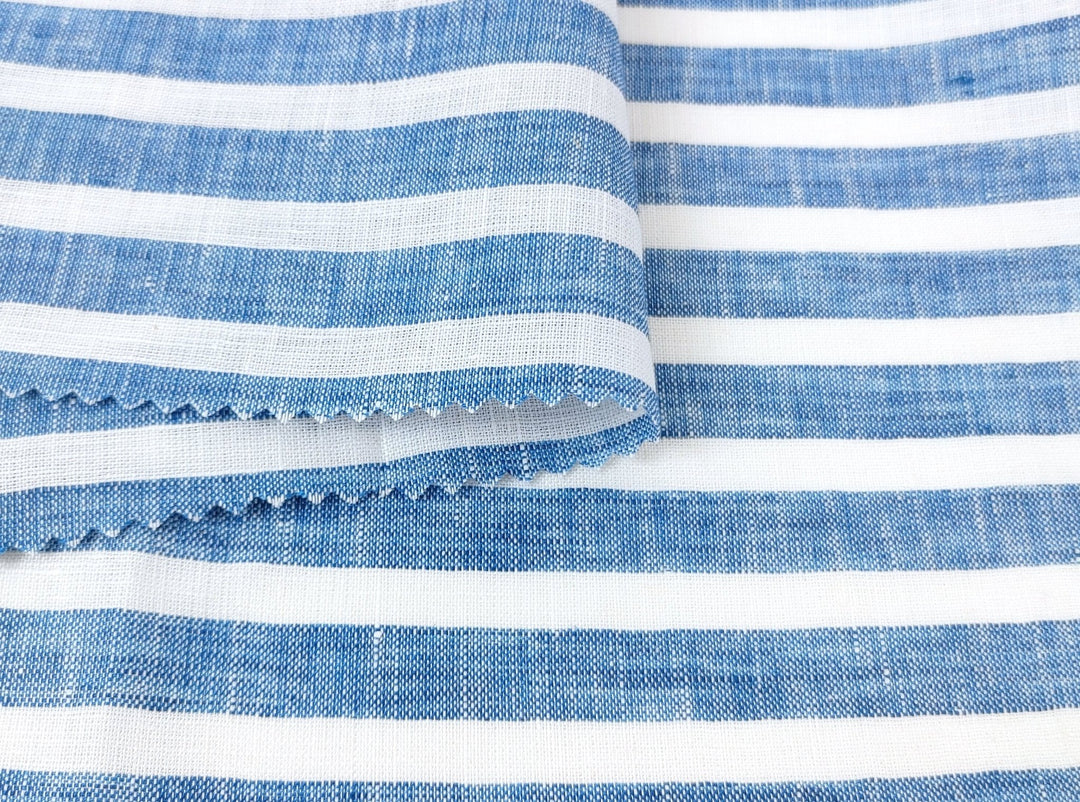 Lightweight Horizontal Stripe 100% Linen Fabric 6807 6808 - The Linen Lab - Blue