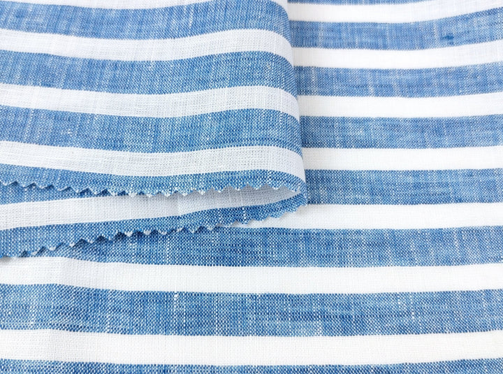 Lightweight Horizontal Stripe 100% Linen Fabric 6807 6808 - The Linen Lab - Blue