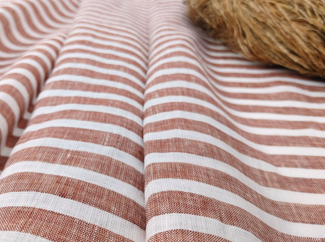 Lightweight Horizontal Stripe 100% Linen Fabric 6807 6808 - The Linen Lab - Blue