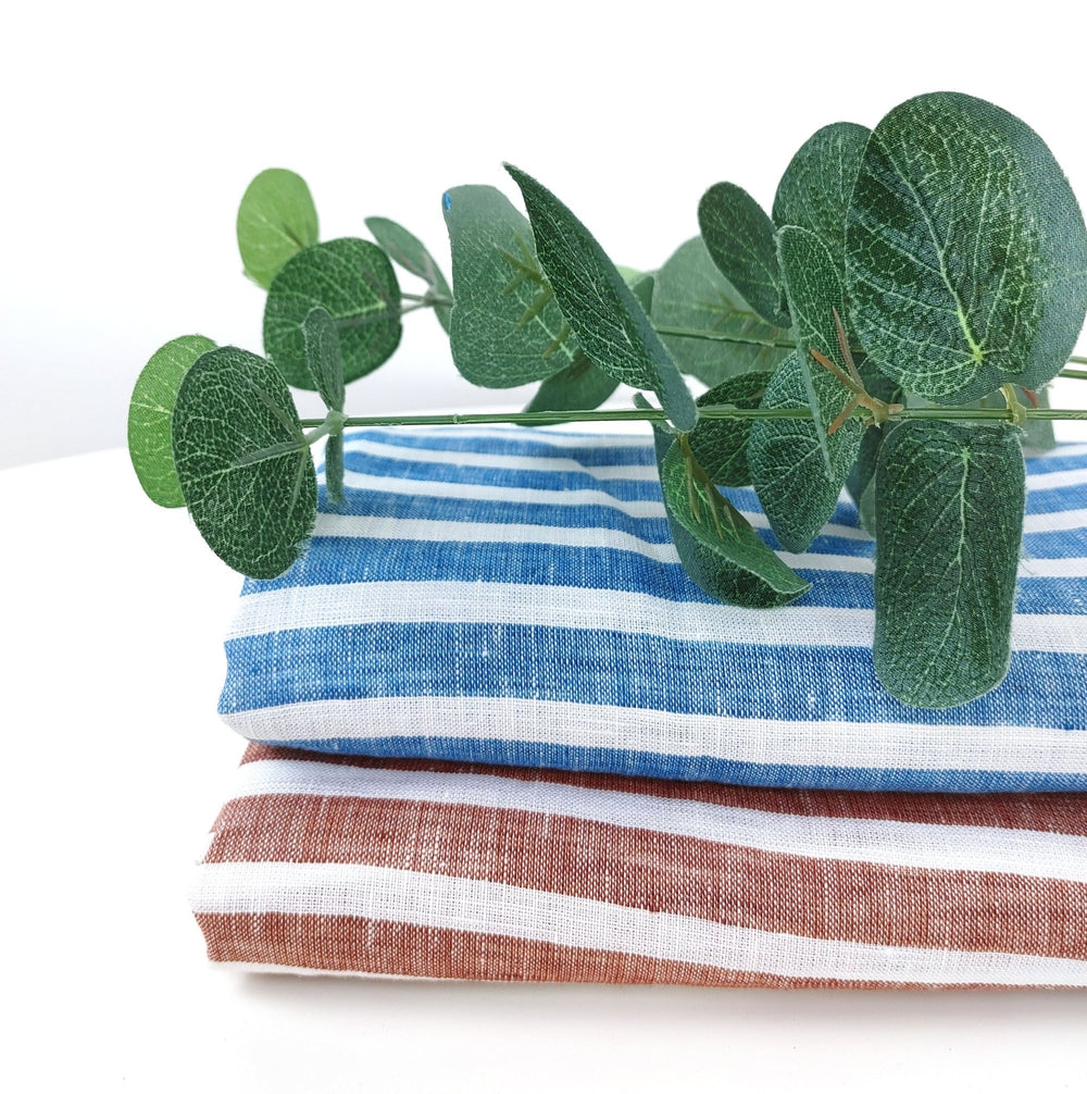 Lightweight Horizontal Stripe 100% Linen Fabric 6807 6808 - The Linen Lab - Blue