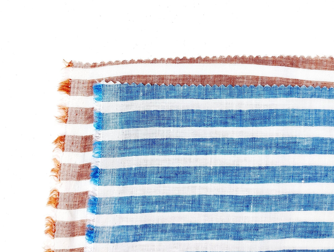 Lightweight Horizontal Stripe 100% Linen Fabric 6807 6808 - The Linen Lab - Blue
