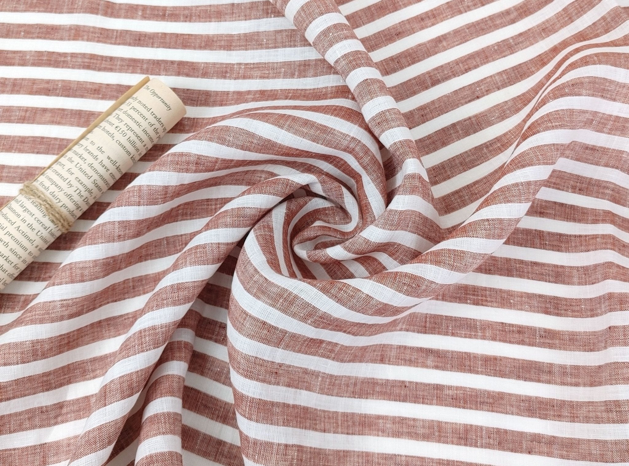 Lightweight Horizontal Stripe 100% Linen Fabric 6807 6808 - The Linen Lab - Brown