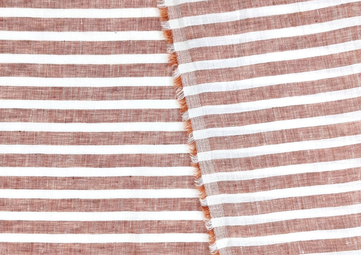 Lightweight Horizontal Stripe 100% Linen Fabric 6807 6808 - The Linen Lab - Brown